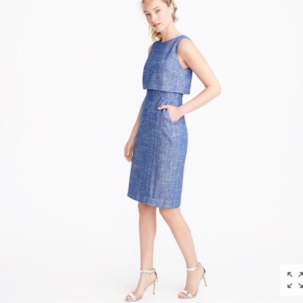 J crew blue knee high dress size 0 Elegant Blue Sleeveless linen blend dress